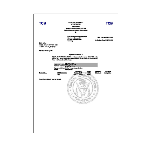 FCC Certificate