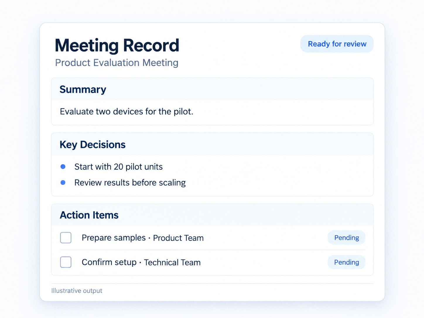 Meeting decisions record