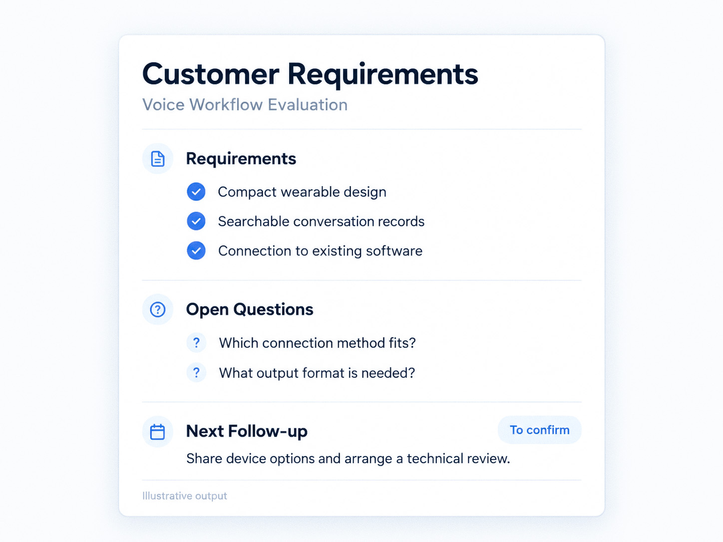 Customer requirements record