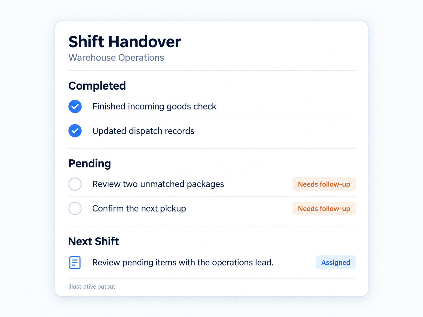 Operational handover record